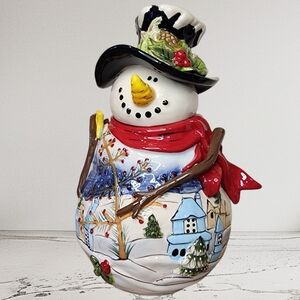 Blue Sky Heather Goldminc Ceramic Snowman Cookie Jar Night Before Christmas EUC